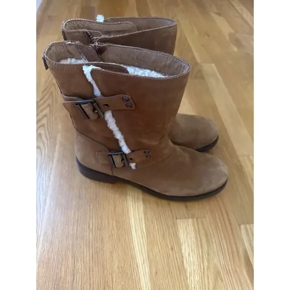 UGG Niels Boot In Water-resistant Chestnut Brien Leather. Size 11 Sherpa Lined - Picture 3 of 9